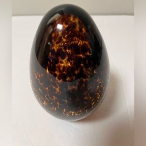 Brown Speckled Mottled Egg Shaped Art Glass Paperweight‎ Oval Decor 4.5” x 3”